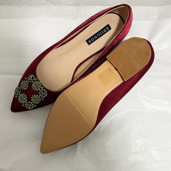 Women's Burgundy Embellished Flats - Picture 3 of 4